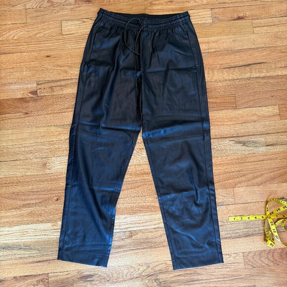 Mango Faux Leather Tapered Pants with Elastic Waistband and Drawstring - Picture 1 of 7